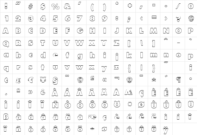 PeterBeckerOutline-Heavy Regular  glyph index