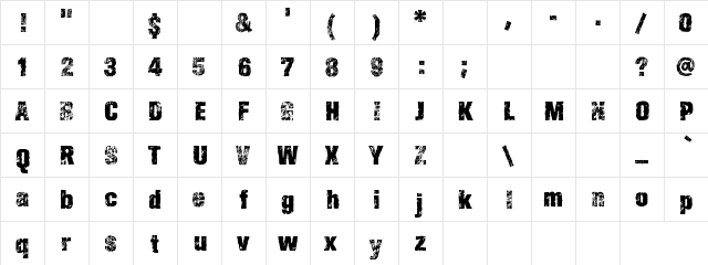 ChopperBoldErodedPKA Regular  glyph index