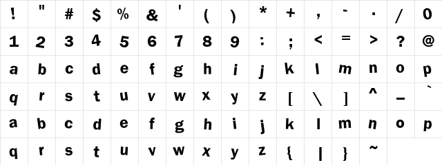 Daft Lower Case lower case regular  glyph index