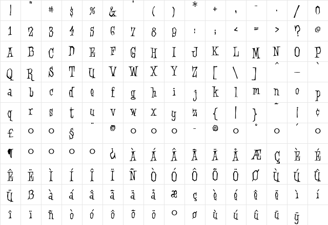 Strawhouse Medium  glyph index