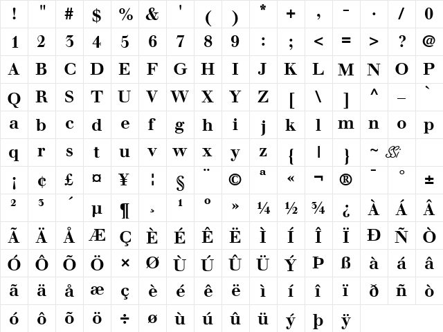 Walbaum SSi Bold  glyph index