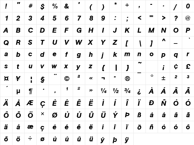 URWAccidaliaBucTMed Italic  glyph index