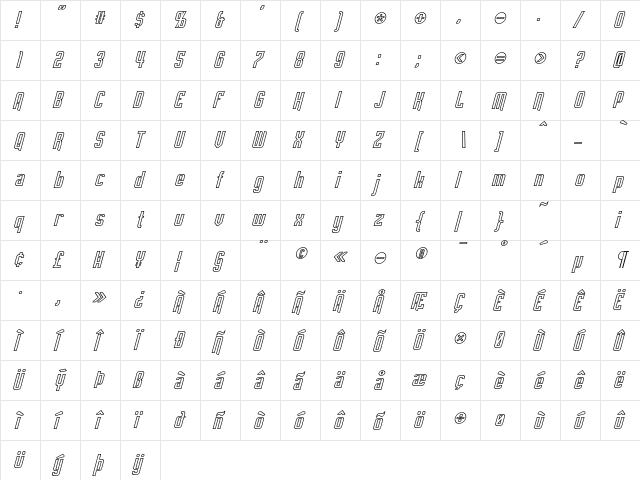 Empanada Outline Italic  glyph index