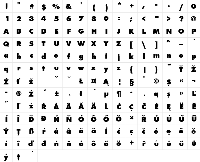 FuturaTEEExtBol Regular  glyph index