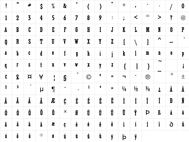 Egyptienne Becker Med Cond Regular  glyph index