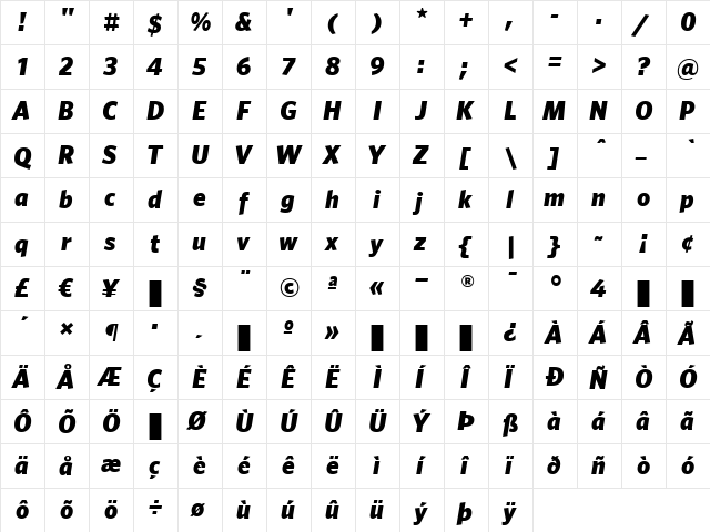 Whitney Medium Italic  glyph index