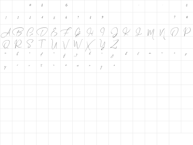 American Regular  glyph index