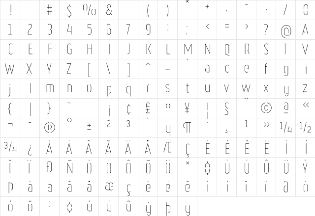 Ruler Stencil Thin Regular  glyph index