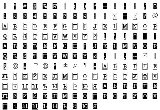 a_OldTyperNrCmCmb1 Regular  glyph index