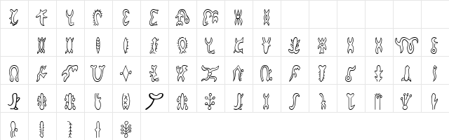 101! Easter Island III Regular  glyph index