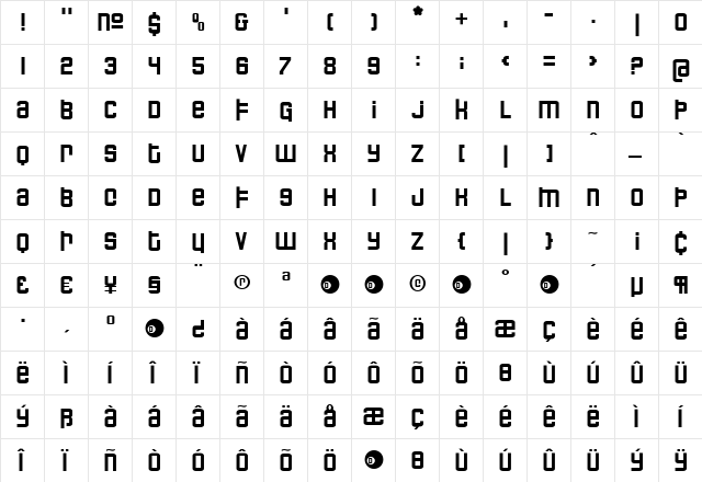 DreamboatStraight Medium  glyph index
