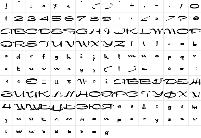 Nadejda Bold  glyph index