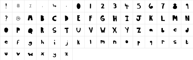 Ophelia Regular  glyph index