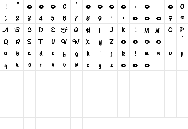 Echo&Sway Regular  glyph index