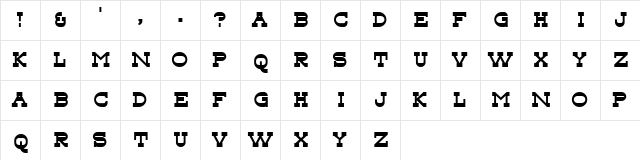 Tonky Regular  glyph index