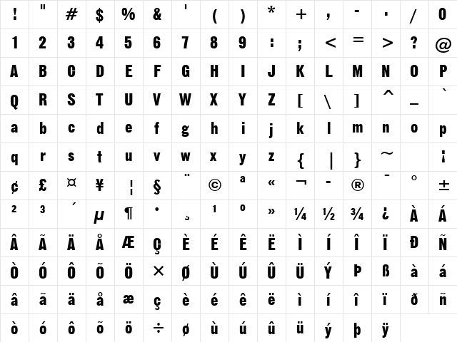 GothicNo13 BT Regular  glyph index