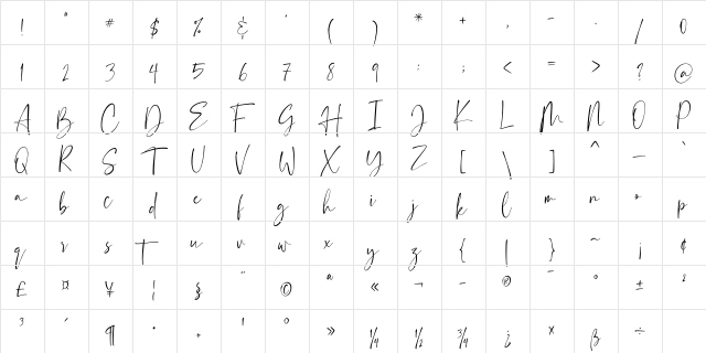 Florentea Regular  glyph index