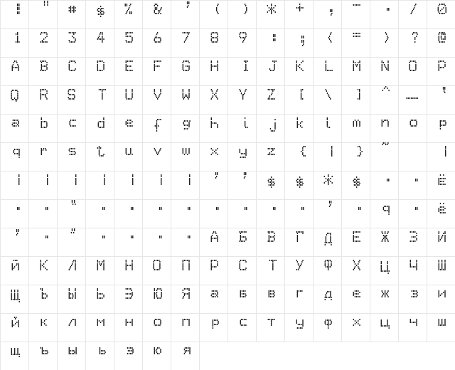 Epson1 Regular  glyph index