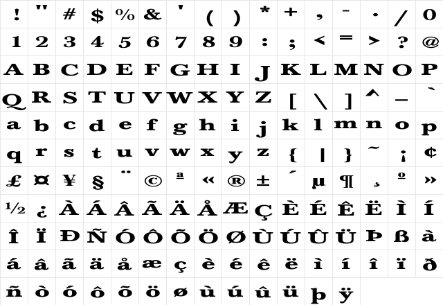 NewBaskerville-Bold Ex Regular  glyph index