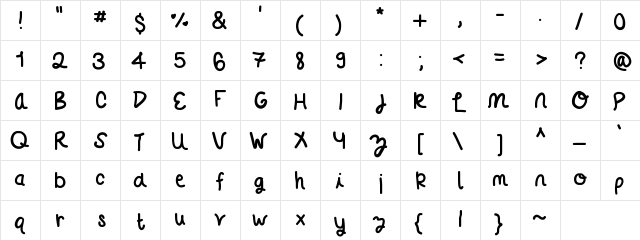 365Letters Medium  glyph index