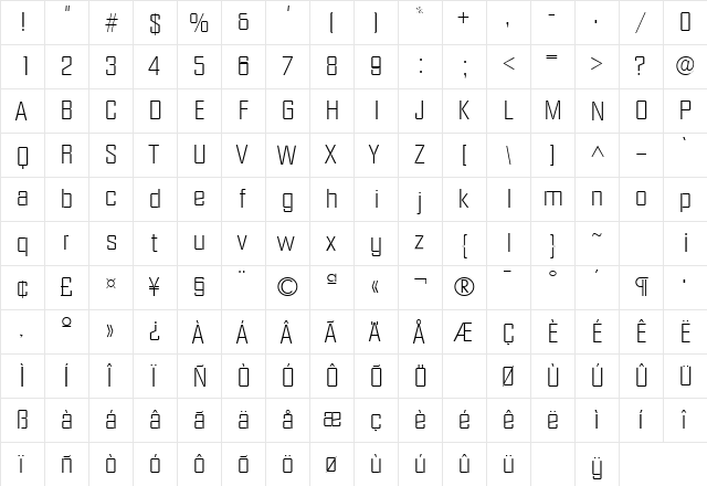 DiamanteLH Regular  glyph index