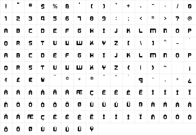 Alicia Regular  glyph index