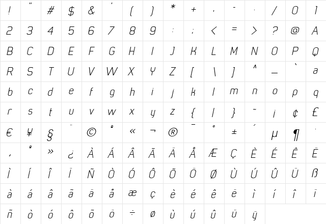 MisterGiacco Regular  glyph index