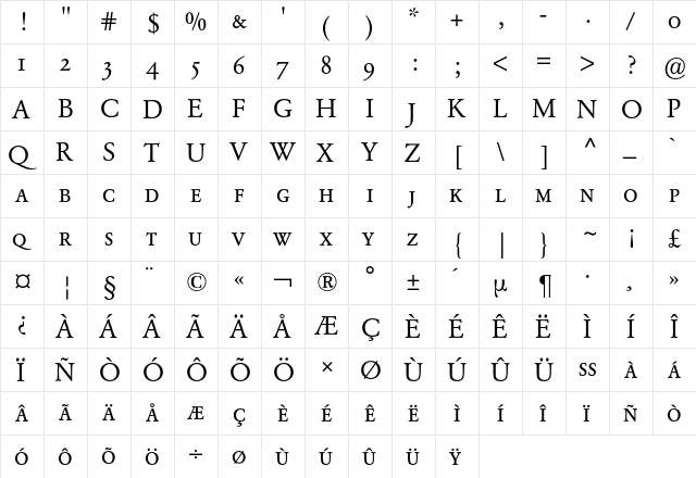 Garamond Expert BQ Regular  glyph index