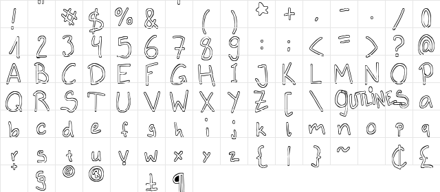 Outlines Regular  glyph index
