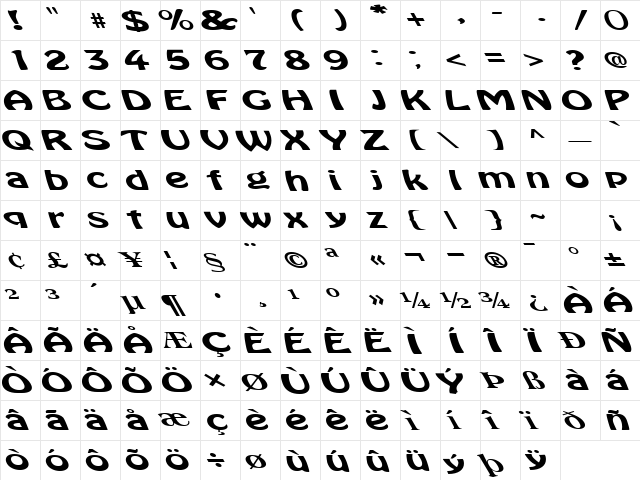 Micro Regular  glyph index