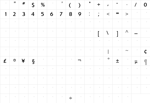 ExtensionBookTab Roman  glyph index