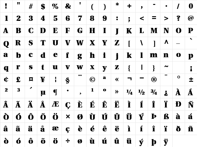 VeracityBlackSSK Normal  glyph index