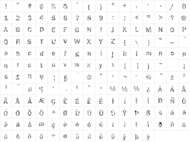 Funky10 Becker Regular  glyph index