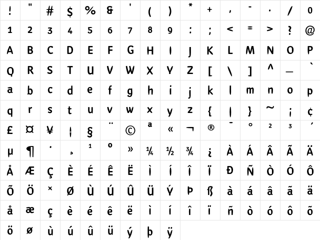 HavannaEF Bold  glyph index