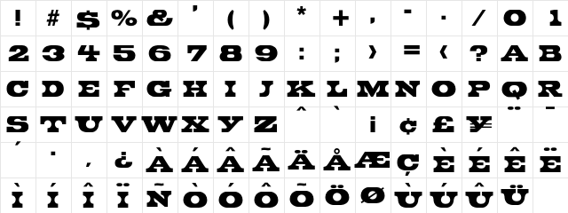 Crocodile Regular  glyph index
