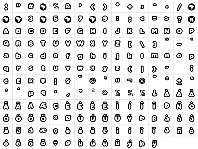 Vacaciones ffp Regular  glyph index