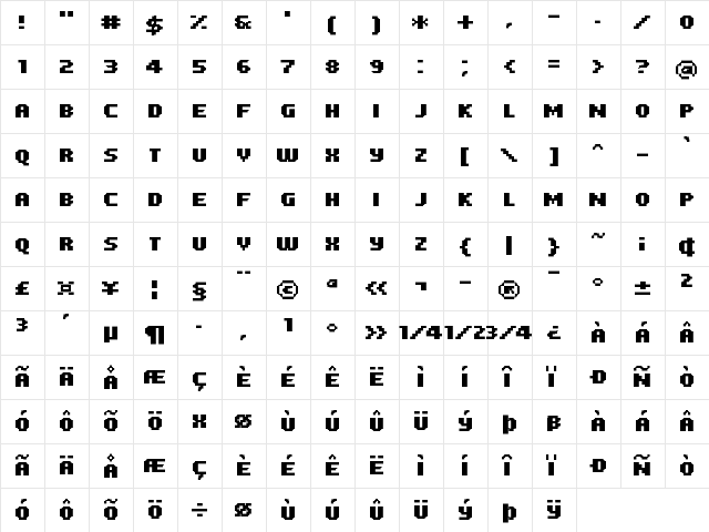 FFF Atlantis Condensed Regular  glyph index