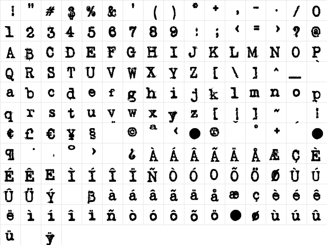 DincCorona Regular  glyph index