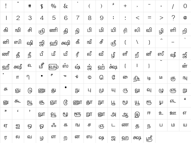 Amudham2000 Normal  glyph index