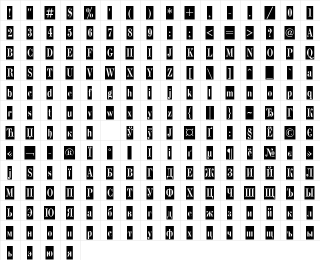 BodoniCameoCTT Regular  glyph index
