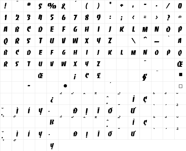 VNI-Jamai Bold  glyph index