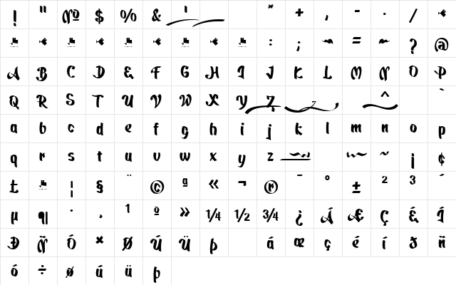 Quickat Regular  glyph index
