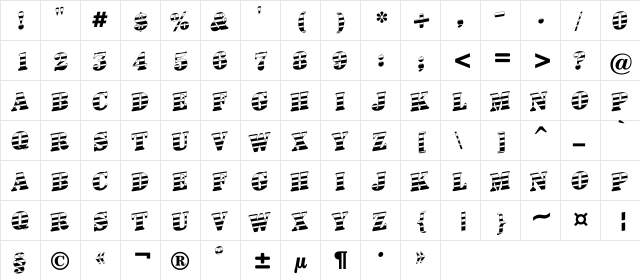 a_SignboardTitulGrdUp Regular  glyph index