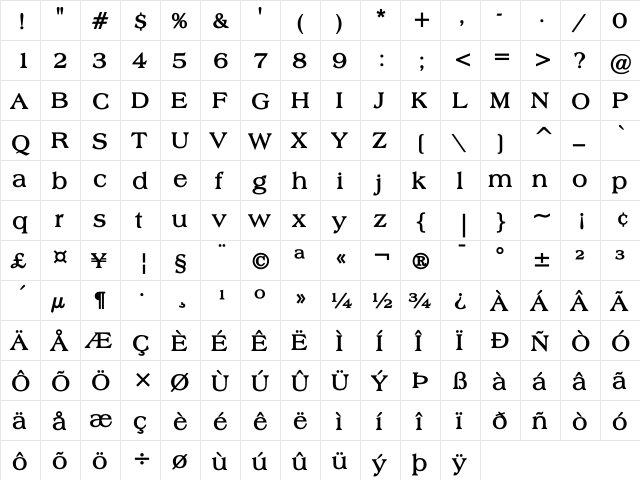 Broadsheet LDO Bold  glyph index