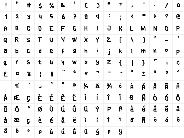Cake! Regular  glyph index