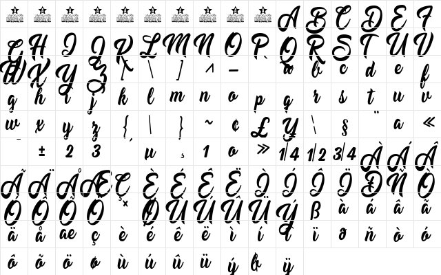 Claudina Personal Use Regular  glyph index