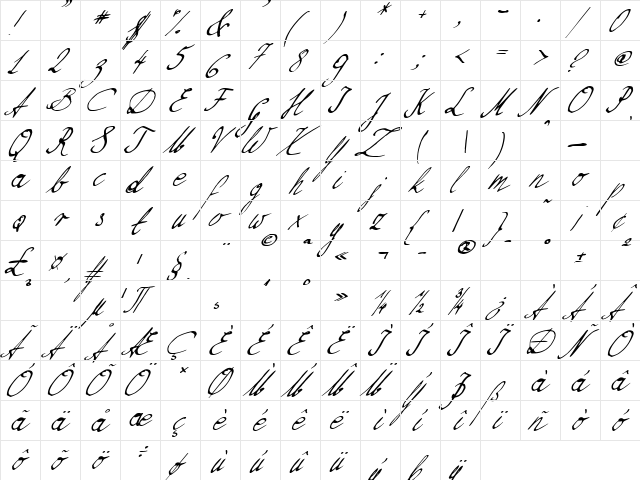Nillie's Love Letters Regular  glyph index
