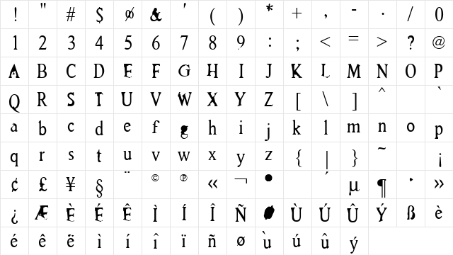Collide 10v Regular  glyph index