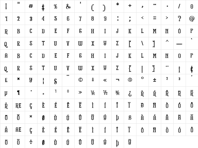 FORESTER Regular  glyph index