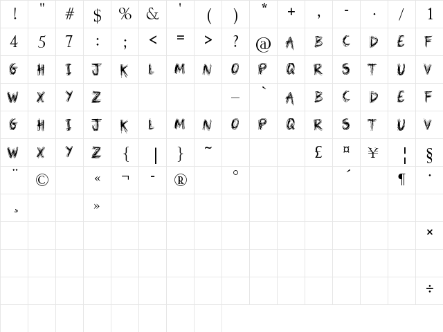 Forbidden Land Regular  glyph index